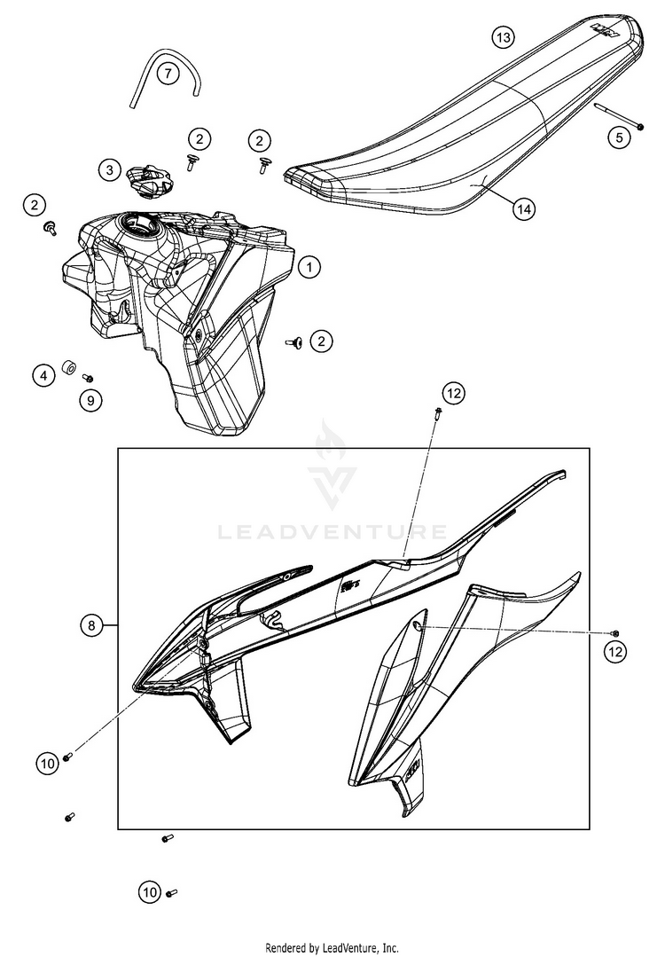 Tank, Seat 300 XC-W TPI CHASSIS - 2020 Schematic