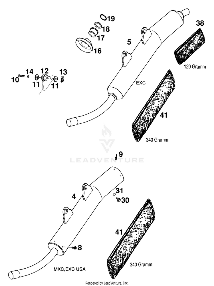 Exhaust Silencer 200 EXC Chassis - 2000 Schematic