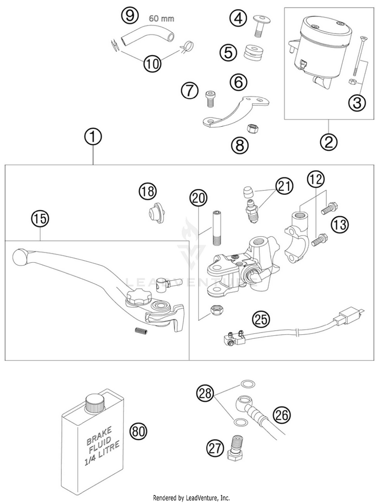 Hand Brake Cylinder 990 Supermoto R Chassis - 2010 Schematic