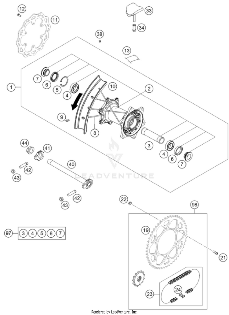 Rear Wheel 250 SX CHASSIS - 2023 Schematic