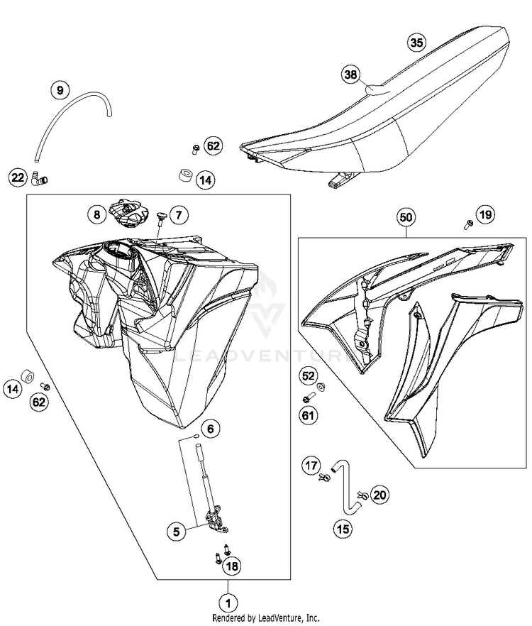 Tank, Seat 300 XCW Sixdays Chassis - 2014 Schematic