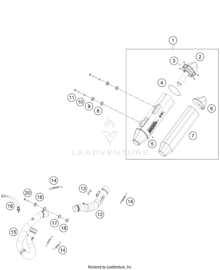 Exhaust System 500 EXC-F US CHASSIS - 2024 Schematic