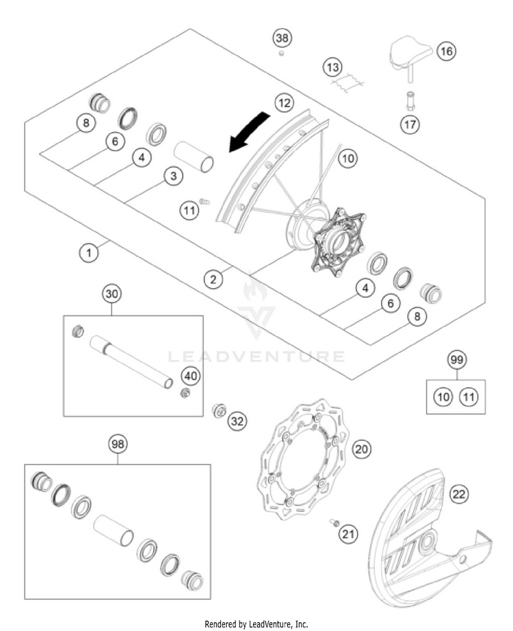 Vorderrad 300 XC-W FACTORY EDITION CHASSIS - 2025 Schematic