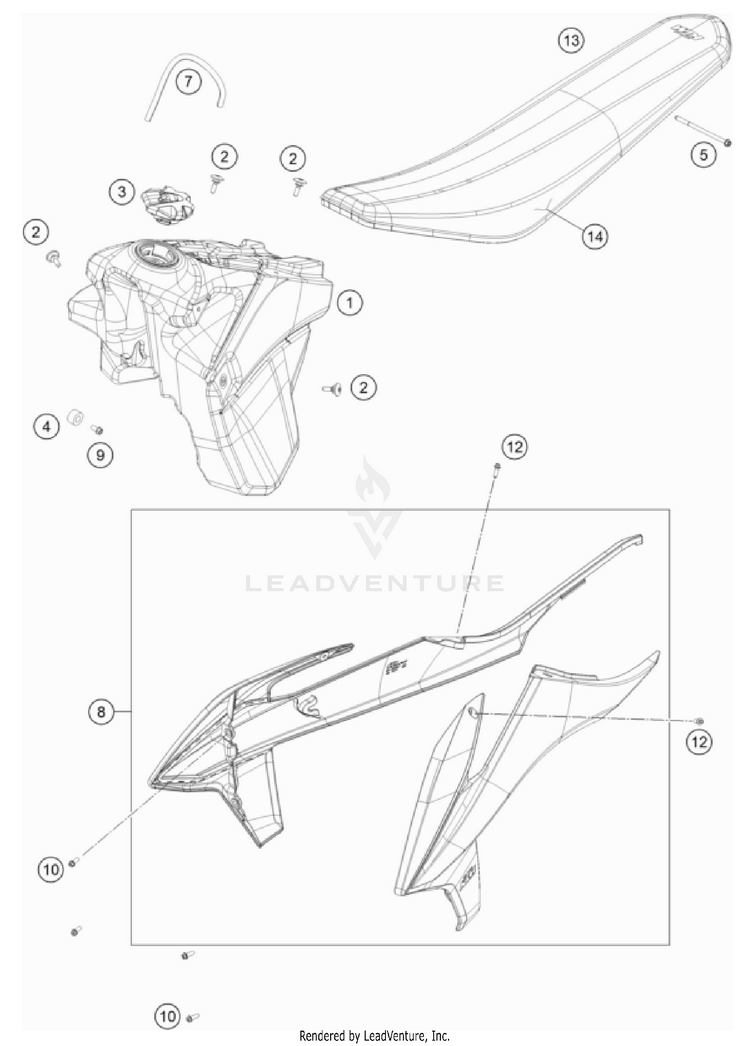 Tank, Seat 150 XC-W CHASSIS - 2023 Schematic