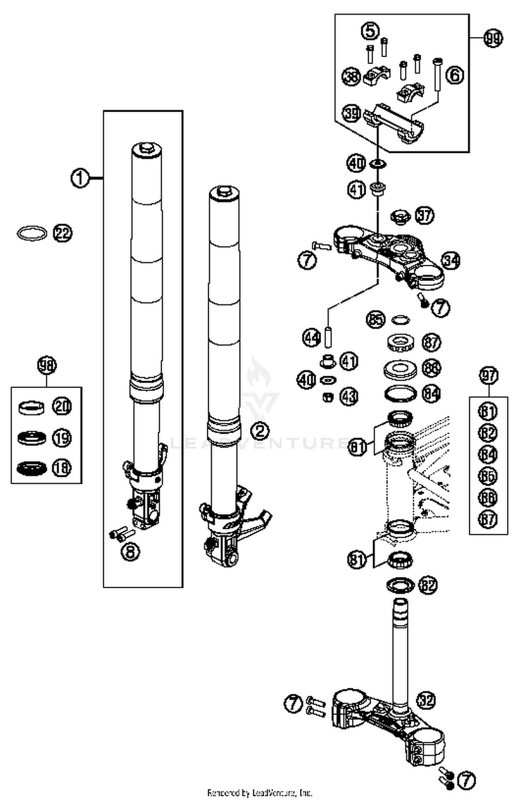 Front Fork, Triple Clamp 690 DUKE WHITE CHASSIS - 2017 Schematic