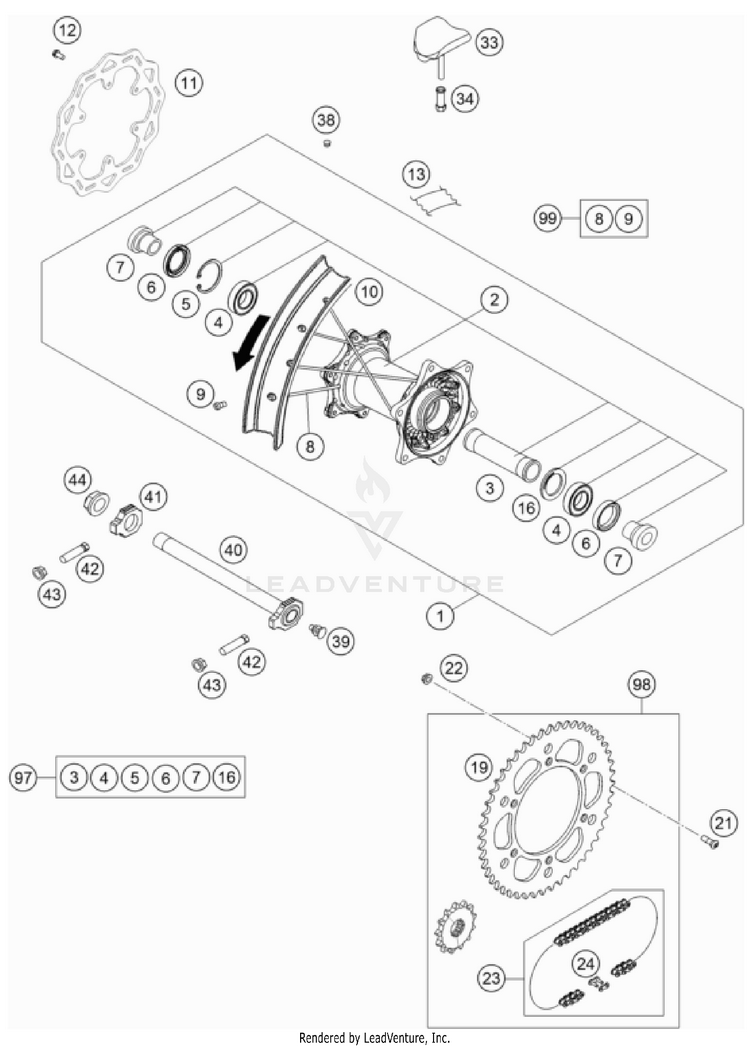 Rear Wheel 150 XC-W TPI US CHASSIS - 2022 Schematic