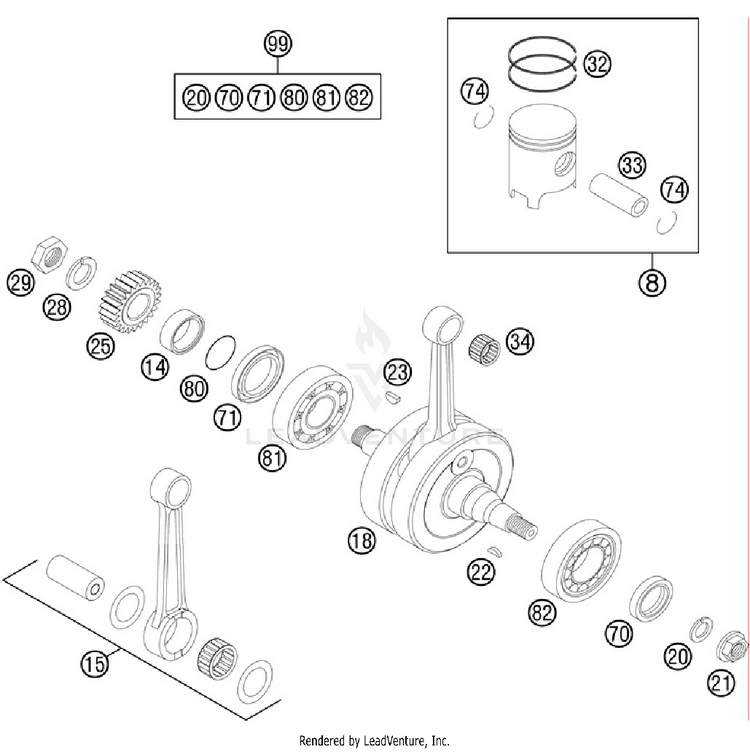 Crankshaft, Piston 200 XCW Engine - 2012 Schematic