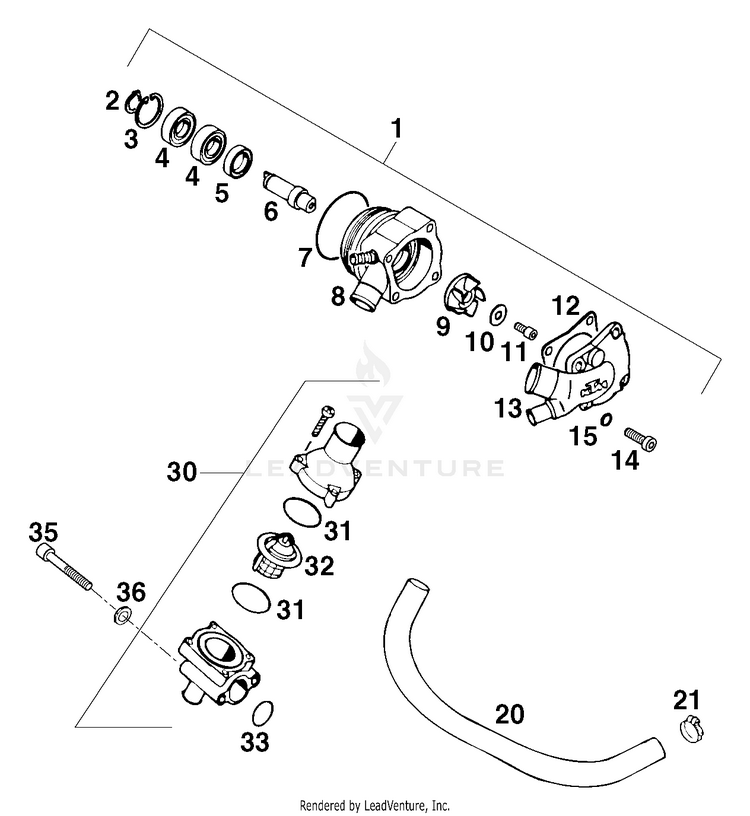 Water Pump, Thermostat 620 R Engine - 1998 Schematic