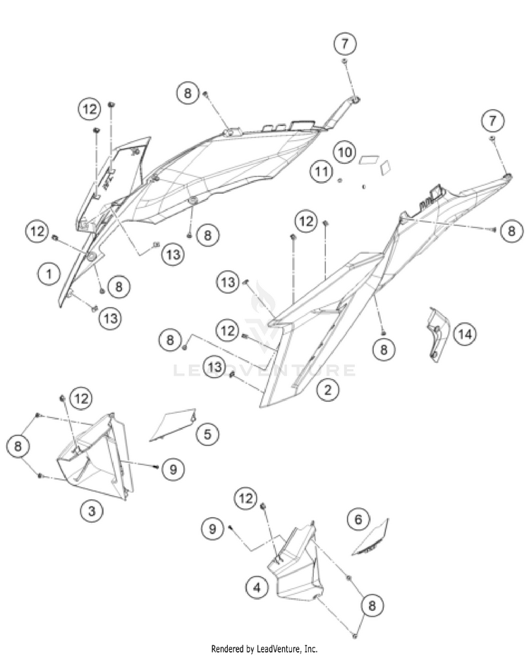 Side Trim 1390 SUPER DUKE R EVO, black CHASSIS - 2024 Schematic
