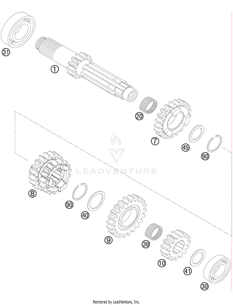 Transmission I - Main Shaft 250 SX-F Engine - 2010 Schematic
