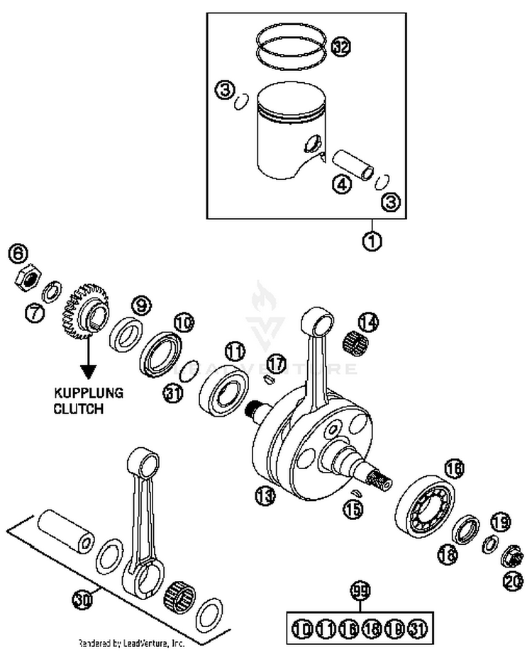 Crankshaft, Piston 300 XCW Sixdays Engine - 2014 Schematic