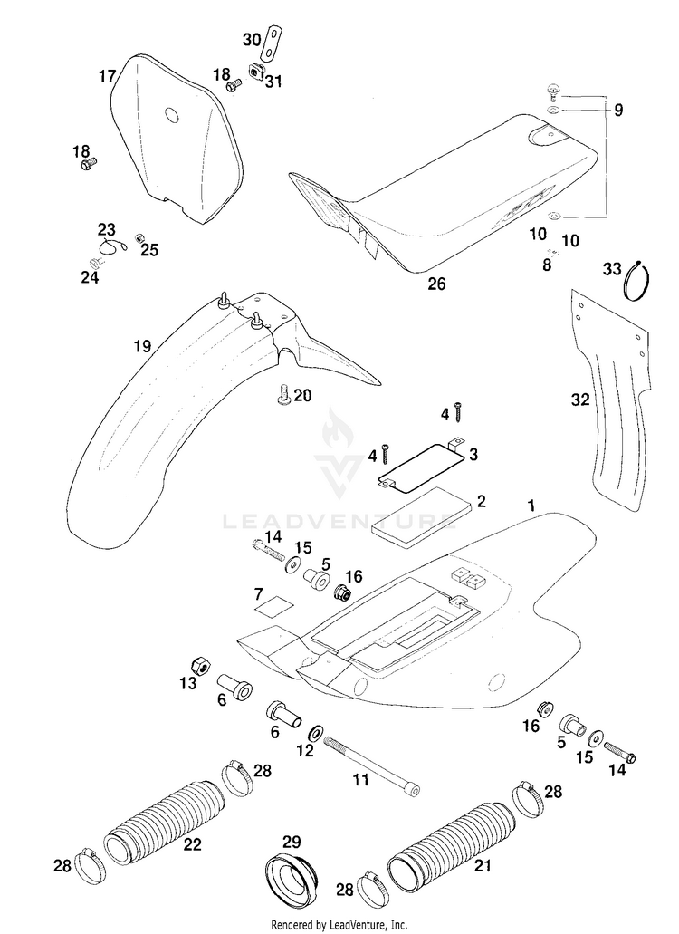 Seat, Fender, Mask 50 Mini Adventure Chassis - 2000 Schematic