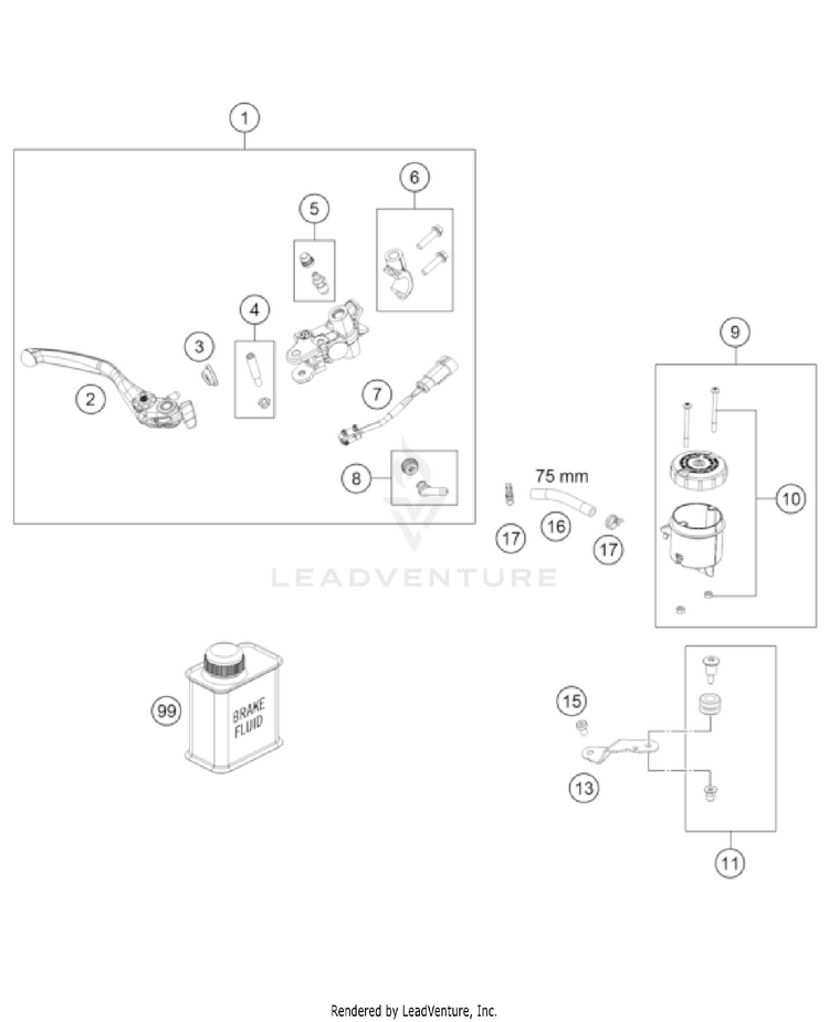 Front Brake Control 1290 SUPER ADVENTURE S, orange US CHASSIS - 2022 Schematic