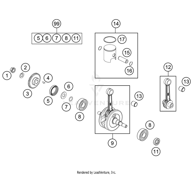 Crankshaft, Piston 50 SX Engine - 2021 Schematic