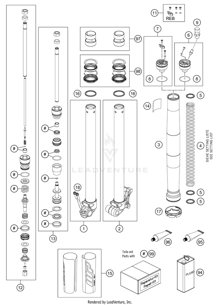 Front Fork Disassembled 50 SX Factory Edition Chassis - 2021 Schematic