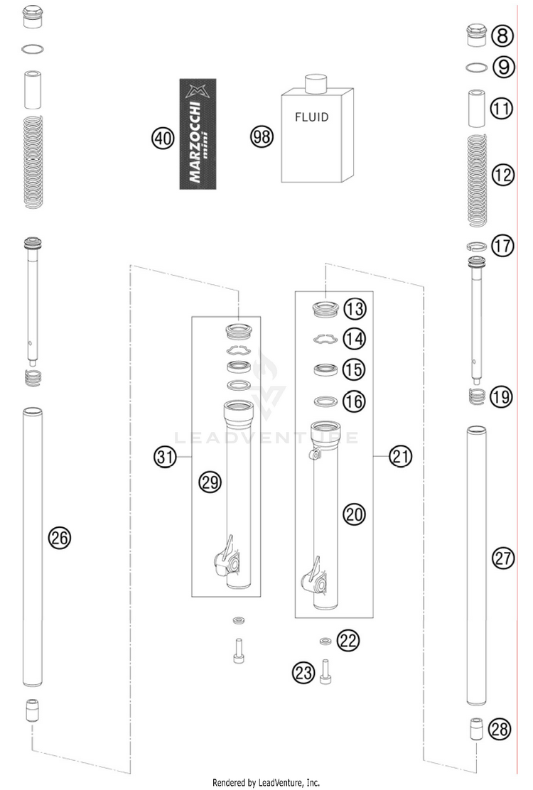 Front Fork, Disassembled 50 SX Chassis - 2011 Schematic