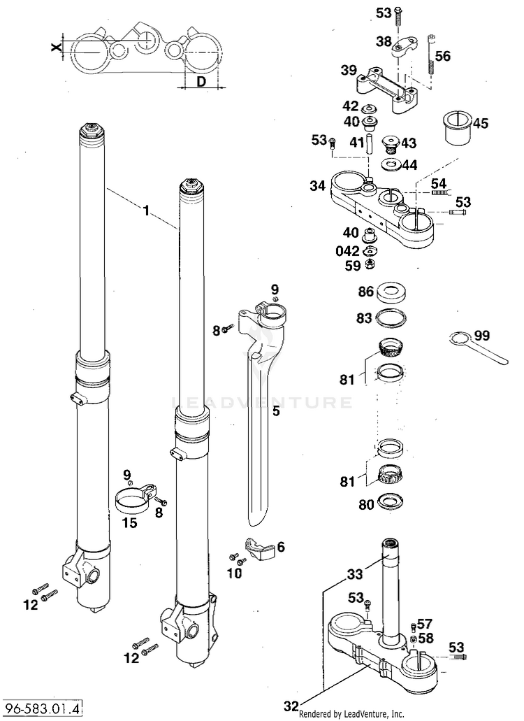 Front Fork Marzocchi 620 RXC Chassis - 1996 Schematic