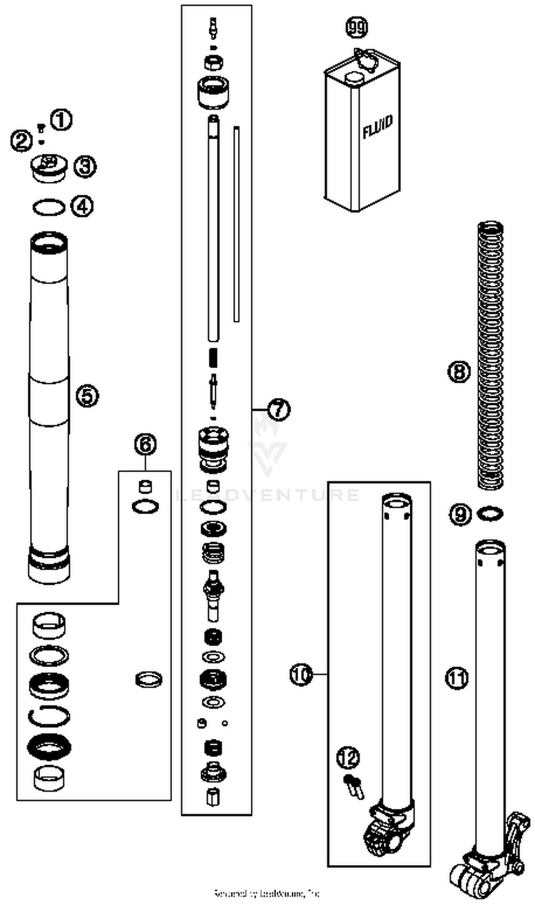 Front Fork Disassembled 65 SX Chassis - 2015 Schematic