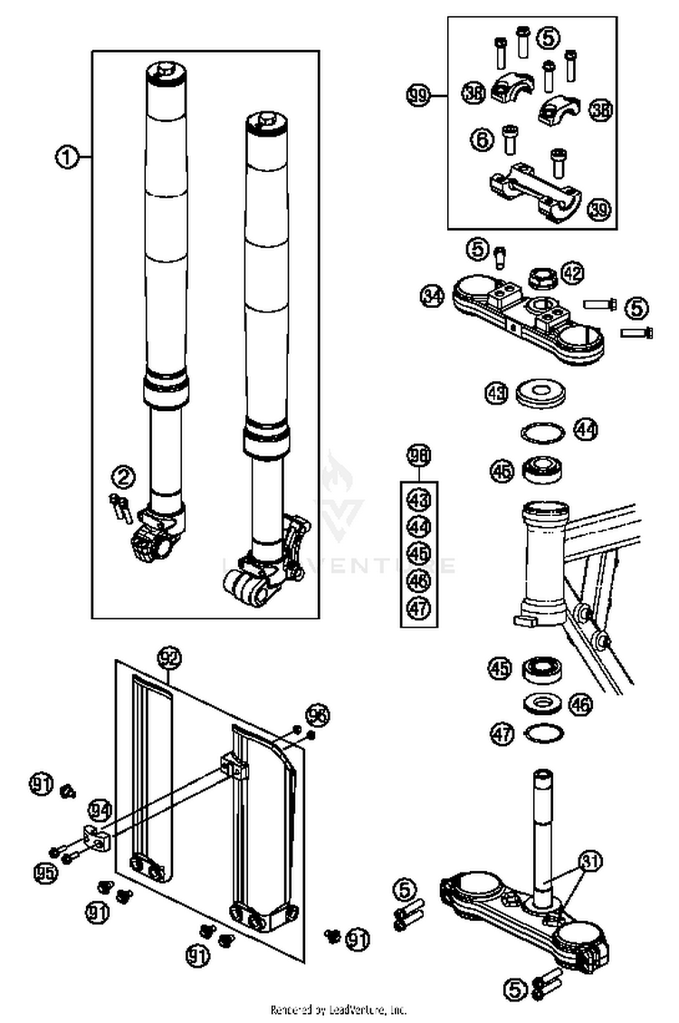 Front Fork, Triple Clamp 50 SX Mini Chassis - 2014 Schematic