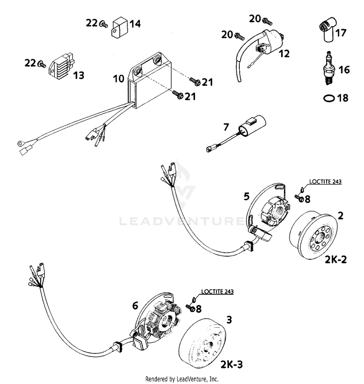 Ignition System Kokusan 250/300/380 250 MXC Engine - 2001 Schematic