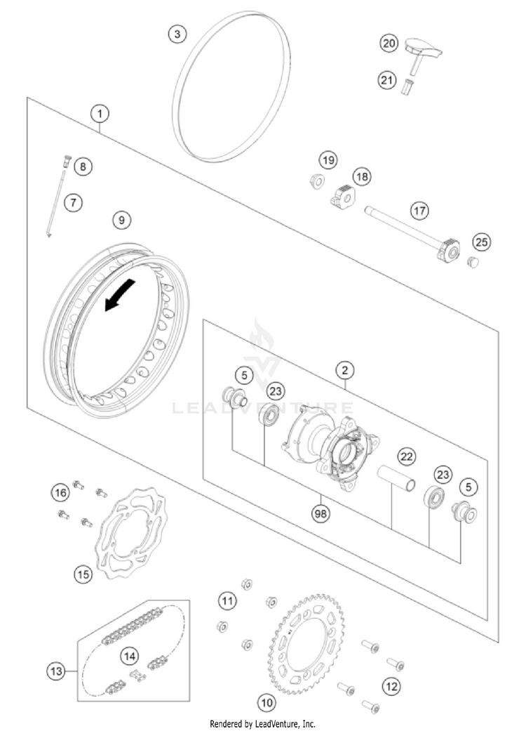 Rear Wheel 50 SX FACTORY EDITION CHASSIS - 2024 Schematic