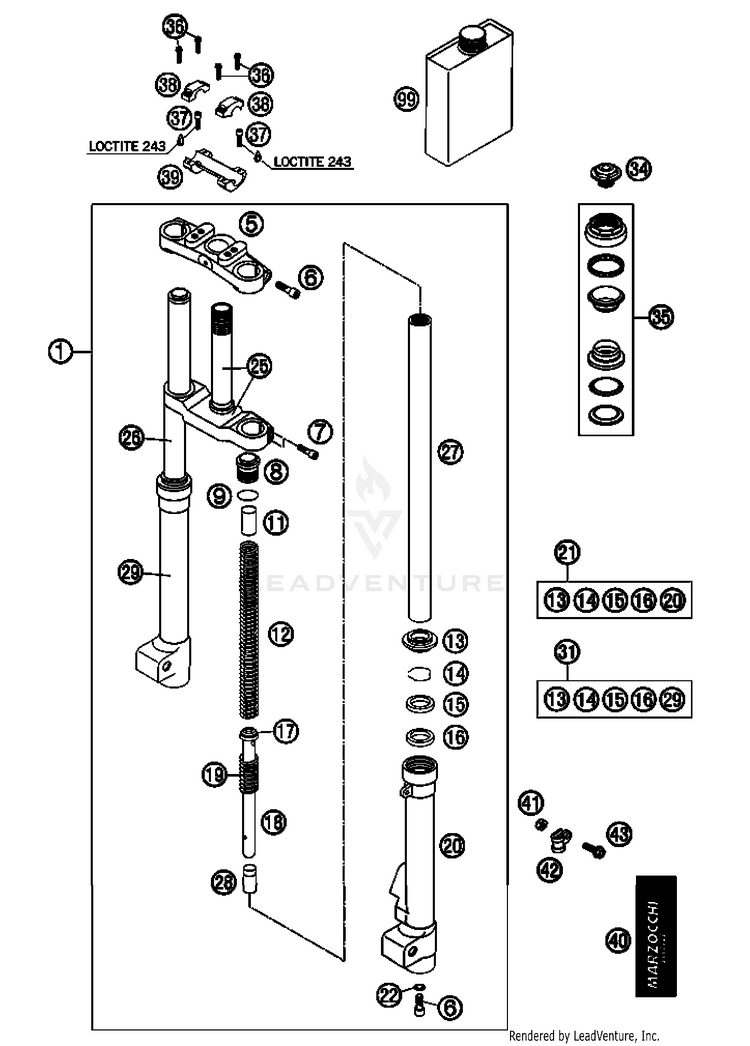 Front Fork, Disassembled 50 Mini Adventure Chassis - 2008 Schematic