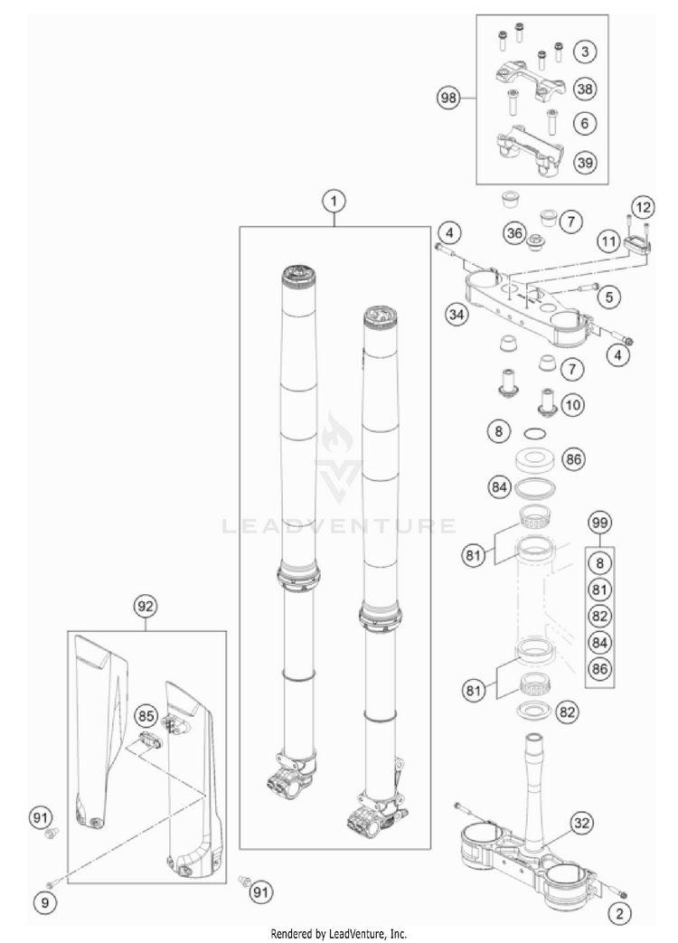 Front Fork, Triple Clamp 300 XC TPI US CHASSIS - 2022 Schematic