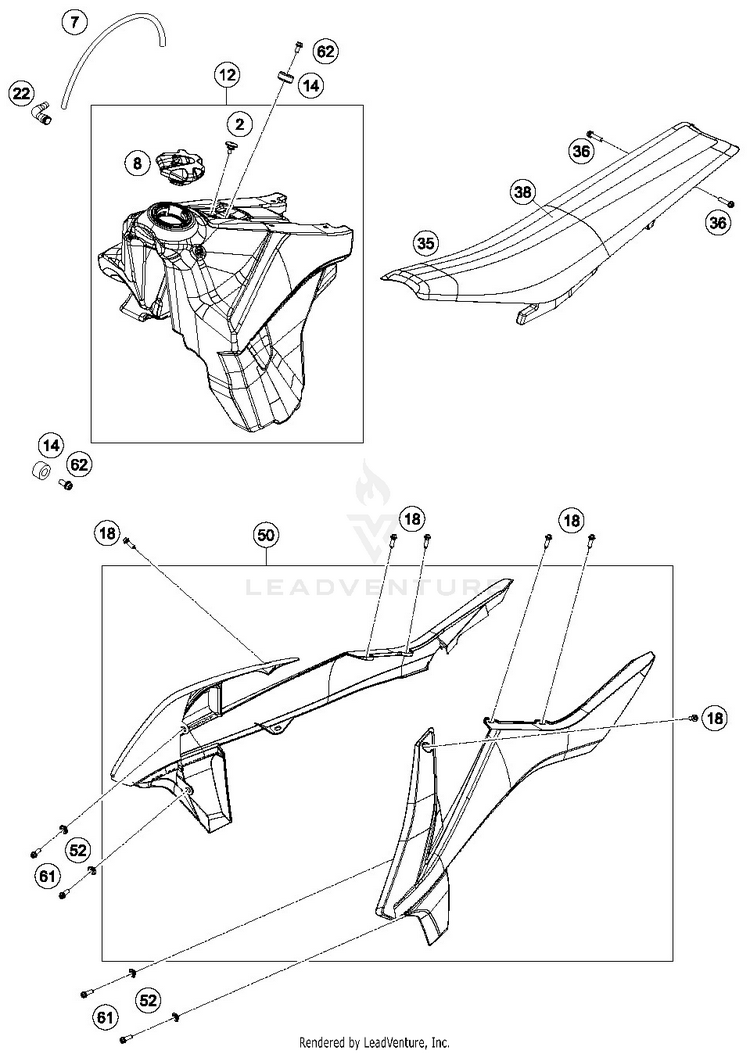 Tank, Seat 350 EXC-F CHASSIS - 2019 Schematic