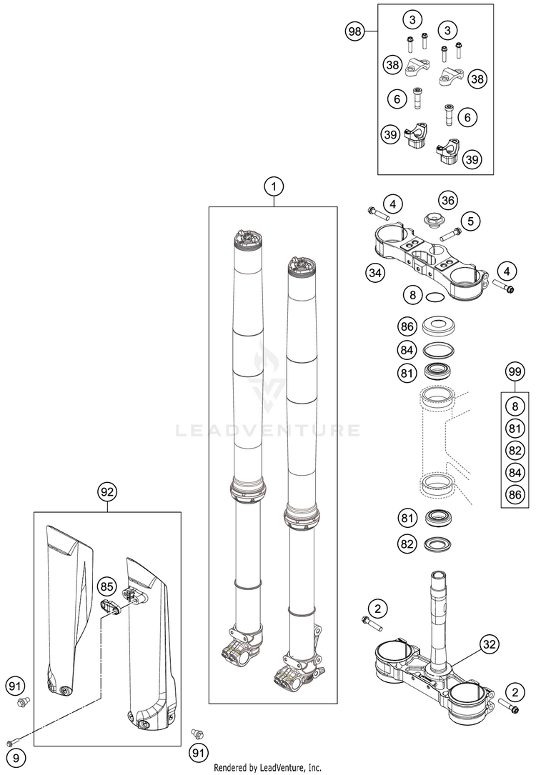 Front Fork, Triple Clamp 500 EXC-F SIX DAYS CHASSIS - 2020 Schematic