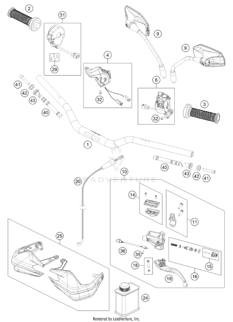 Handlebar, Controls 1290 SUPER ADVENTURE S, orange CHASSIS - 2023 Schematic