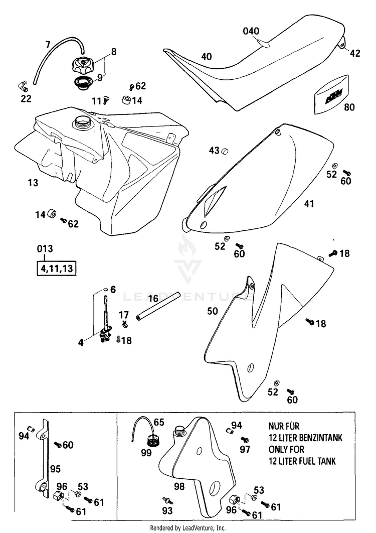Tank, Seat, Cover 250 MXC Chassis - 2001 Schematic