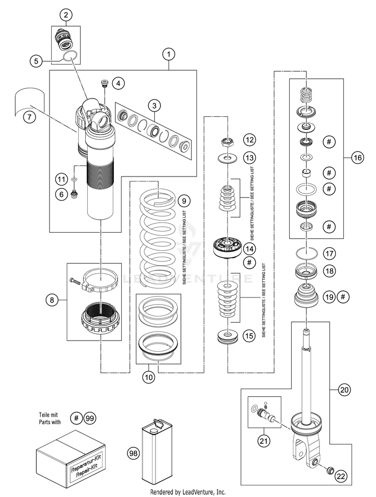 Shock Absorber Disassembled 450 SX-F FACTORY EDITION CHASSIS - 2019 Schematic