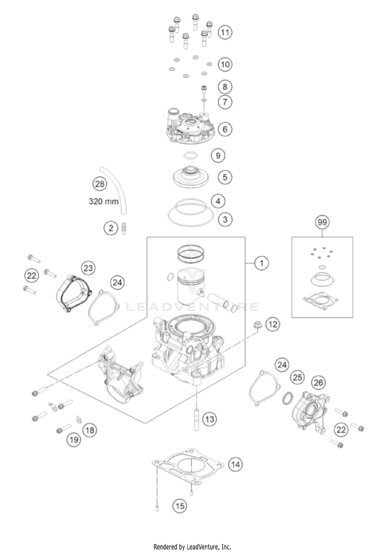Cylinder, Cylinder Head 125 SX/XC Engine - 2023 Schematic
