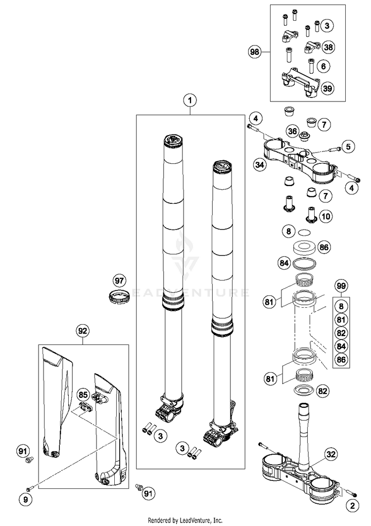 Front Fork, Triple Clamp 450 SXF FACTORY EDITION Chassis - 2016 Schematic