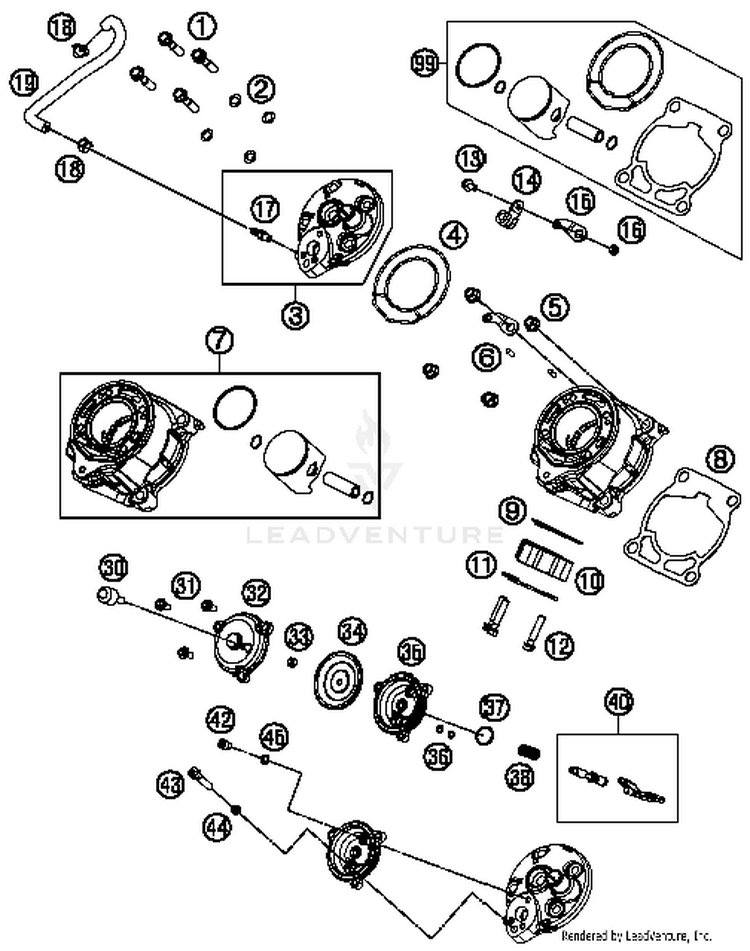 Cylinder, Cylinderhead 65 SX Engine - 2015 Schematic