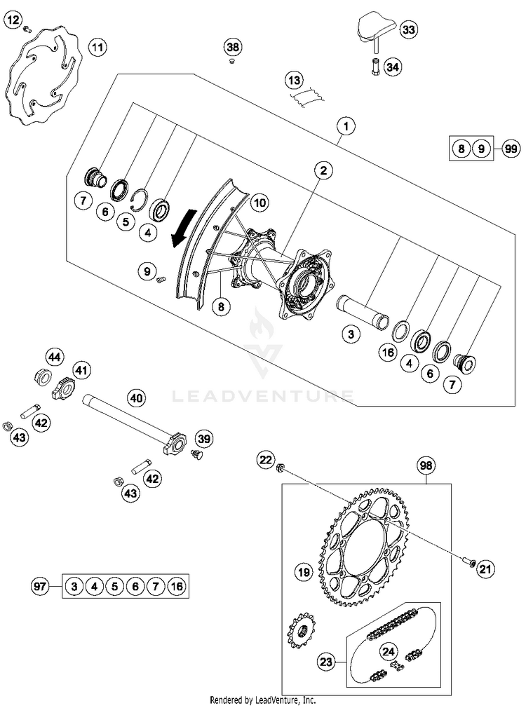 Rear Wheel 500 EXC-F CHASSIS - 2018 Schematic