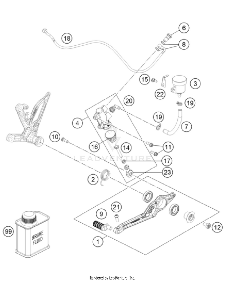 Rear Brake Control 1390 SUPER DUKE R EVO, orange CHASSIS - 2024 Schematic