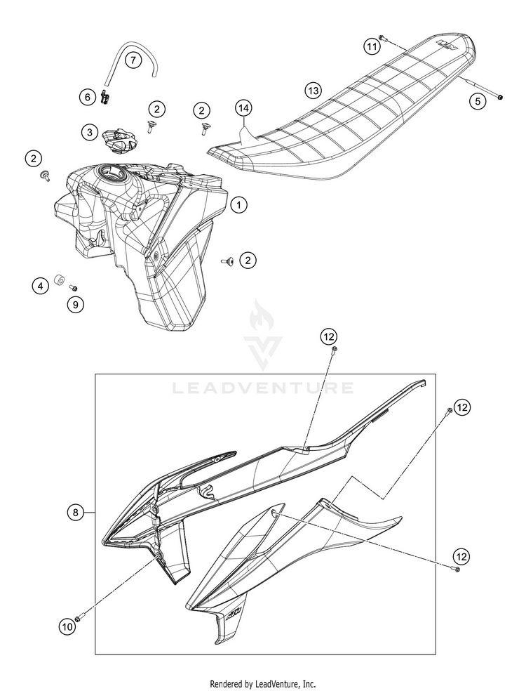 Tank, Seat 250 XC TPI CHASSIS - 2020 Schematic