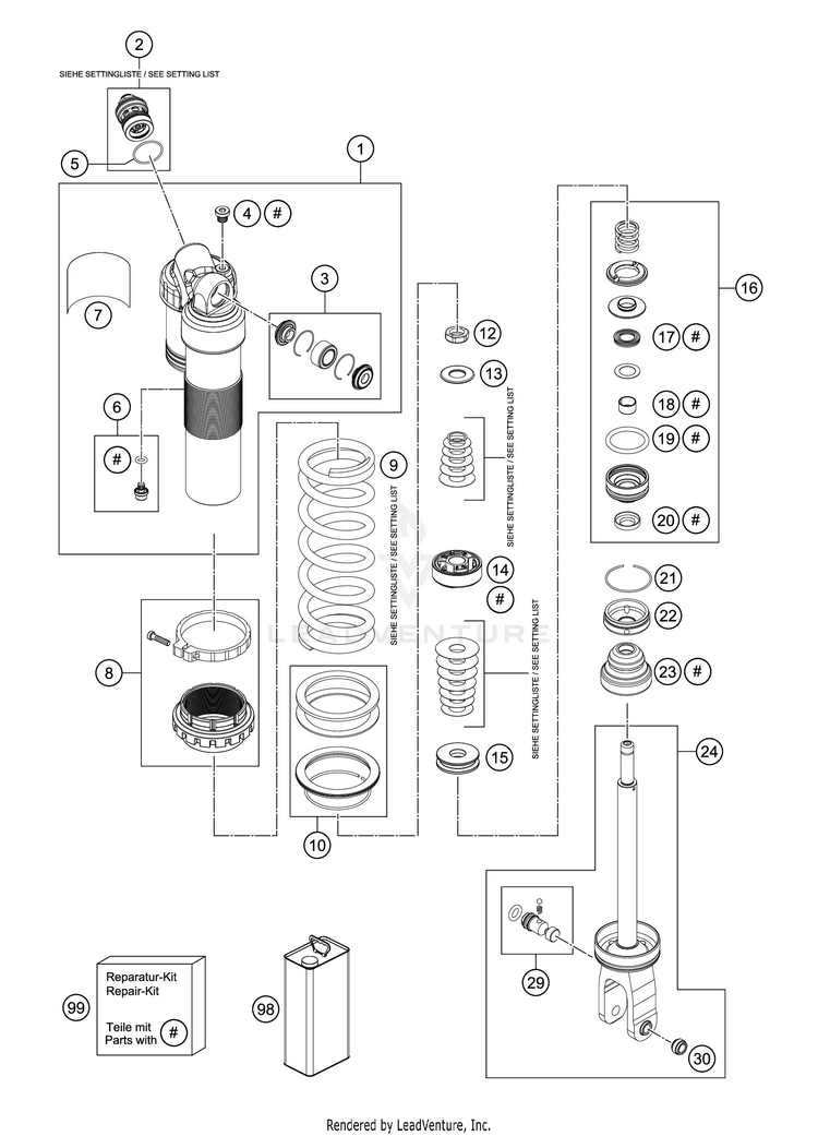 Shock Absorber Disassembled 250 XC CHASSIS - 2018 Schematic