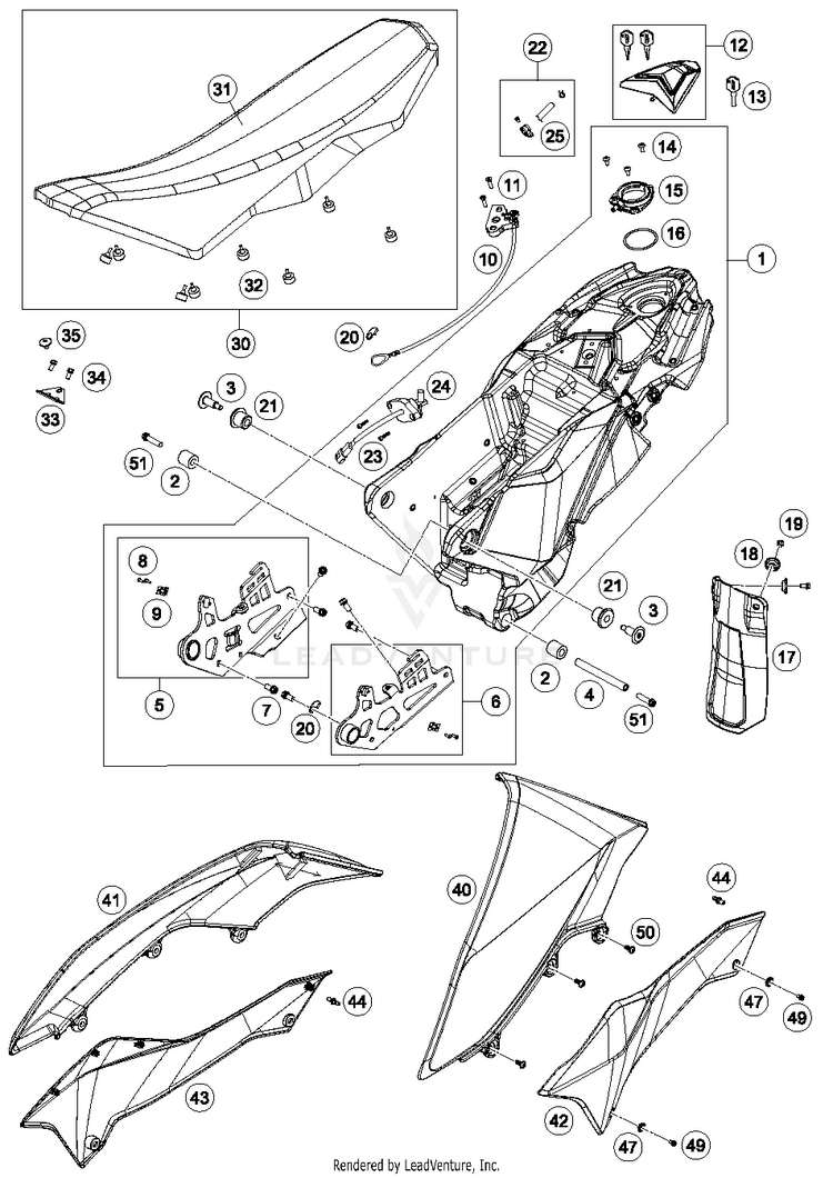 Tank, Seat, Cover 690 ENDURO R CHASSIS - 2017 Schematic