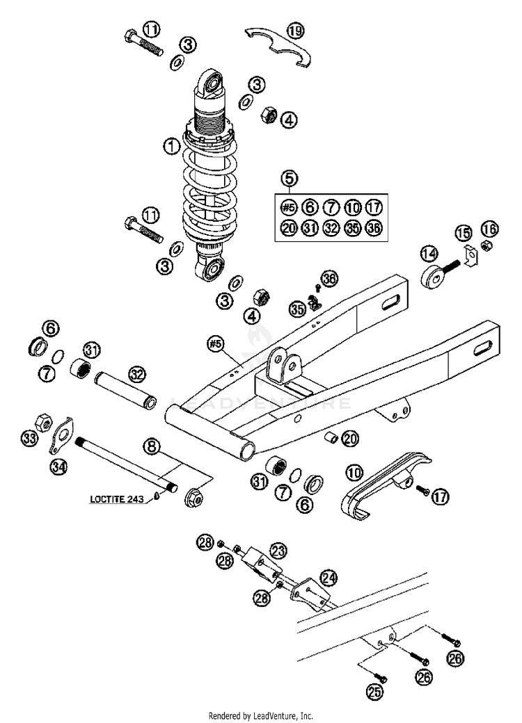 Swingarm, Monoshock 50 SX Chassis - 2007 Schematic