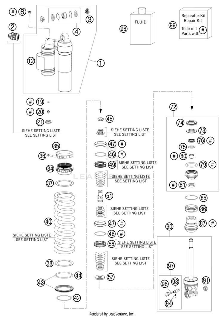 Shock Absorber Disassembled 150 XC Chassis - 2011 Schematic