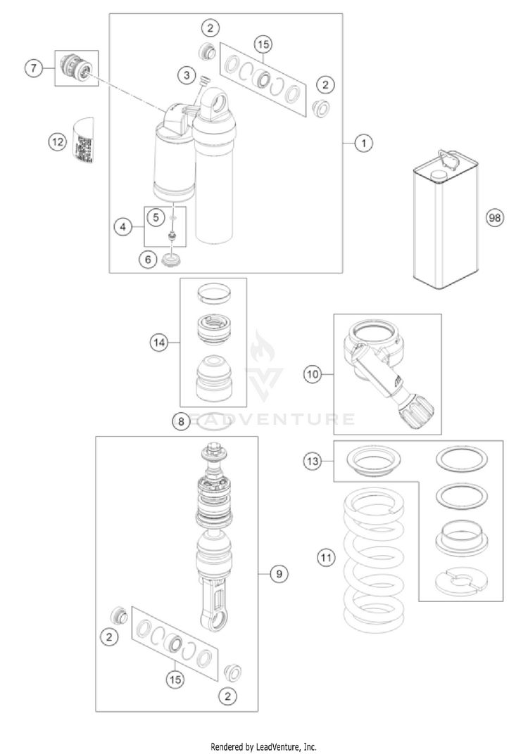 Shock Absorber Disassembled 1290 SUPER ADVENTURE R OT US CHASSIS - 2022 Schematic