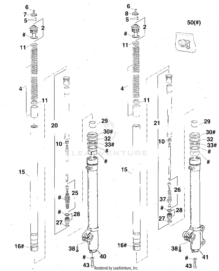 Front Fork Legs 360 MXC Chassis - 1997 Schematic