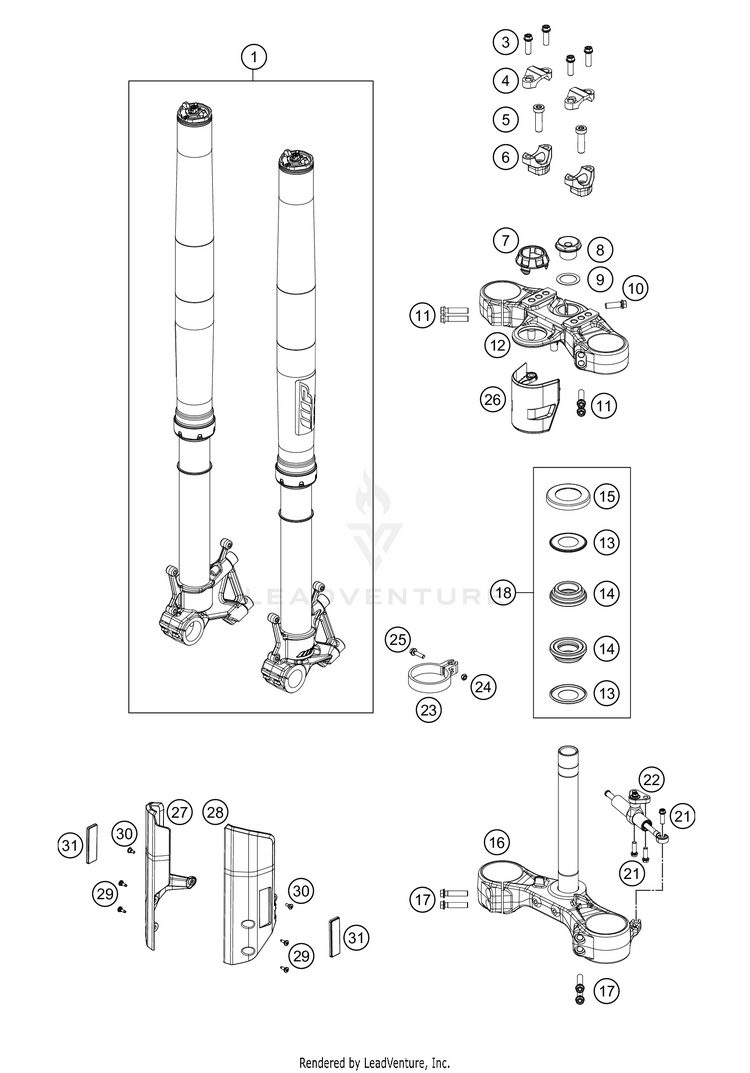 Front Fork, Triple Clamp 890 ADV R RALLY Chassis - 2021 Schematic
