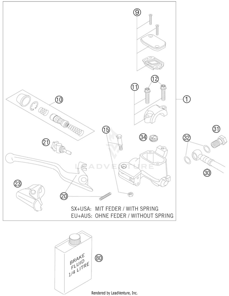 Hand Brake Cylinder 250 SX Chassis - 2011 Schematic