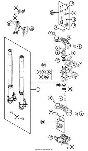 Front Fork, Triple Clamp Schematic
