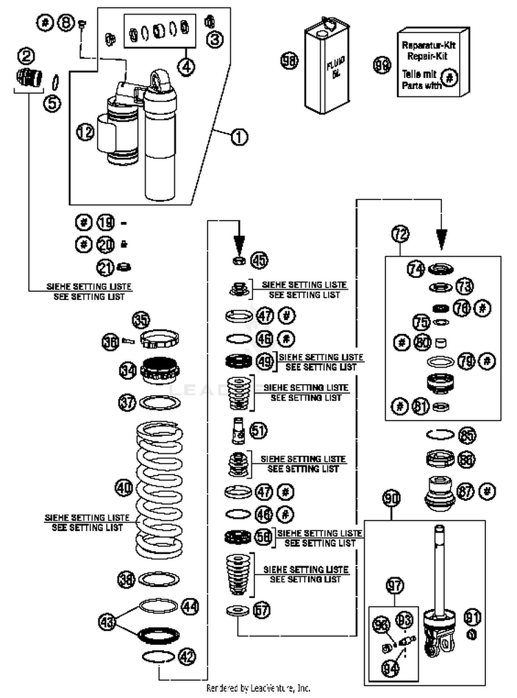 Shock Absorber Disassembled 350 XCFW SIXDAYS Chassis - 2015 Schematic