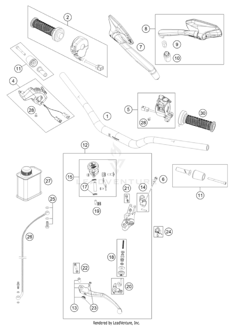 Handlebar, Controls 1390 SUPER DUKE R EVO, orange CHASSIS - 2024 Schematic