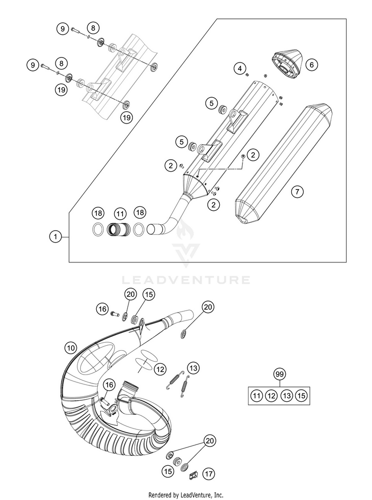Exhaust System 250 XC TPI CHASSIS - 2020 Schematic